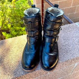 Frye Veronica Shearling Boot, Black Leather, Size 8